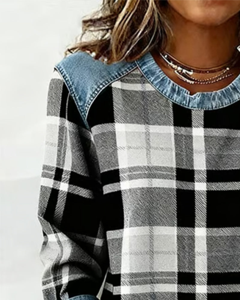 Becky™ | Sweatshirt with Checkered Patchwork