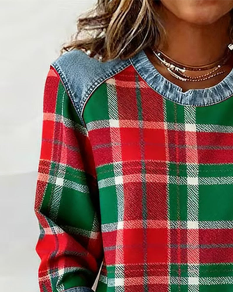 Becky™ | Sweatshirt with Checkered Patchwork