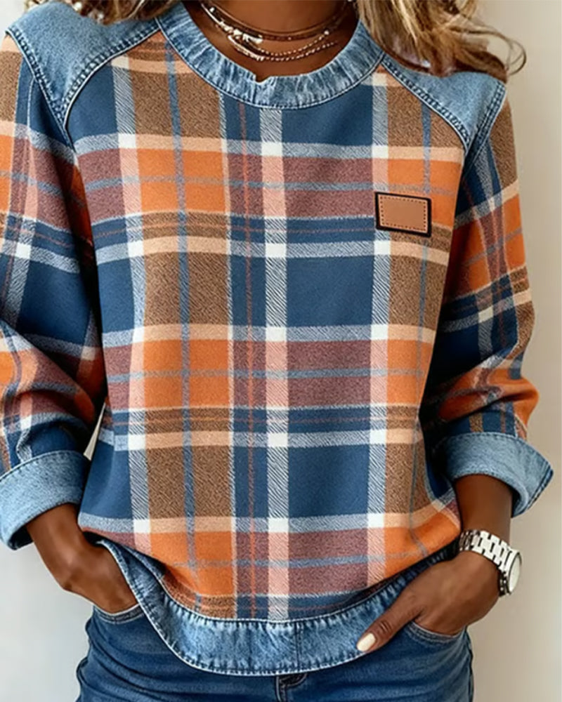 Becky™ | Sweatshirt with Checkered Patchwork