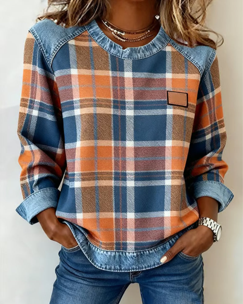 Becky™ | Sweatshirt with Checkered Patchwork