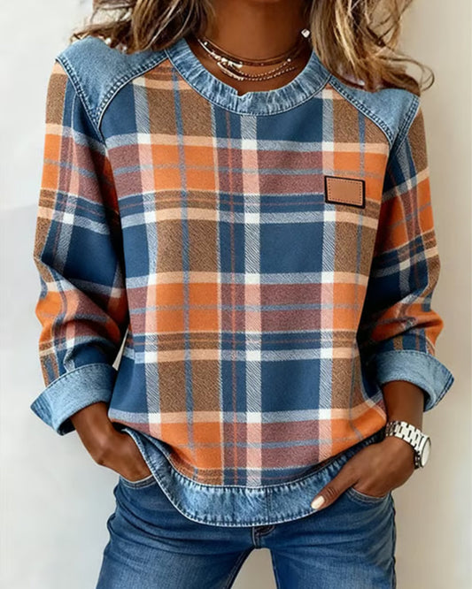 Becky™ | Sweatshirt with Checkered Patchwork